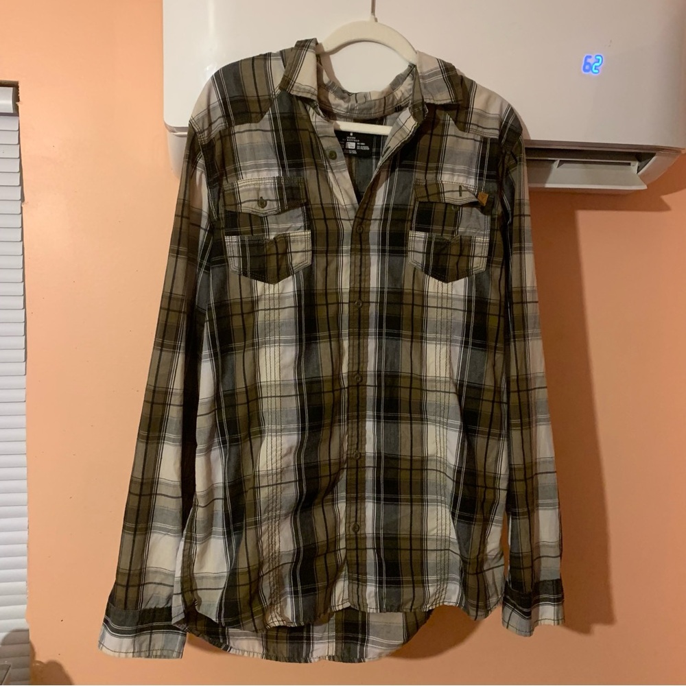 Jeans by Buffalo Green, White, Gray Plaid Long Sleeve Shirt